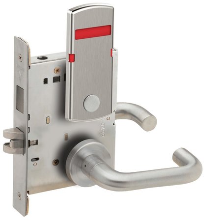 SCHLAGE Grade 1 Privacy with Deadbolt Mortise Lock, 03 Lever, A Rose, Exterior Indicator Displays -inVacant/ L9440 03A 626 L283-722